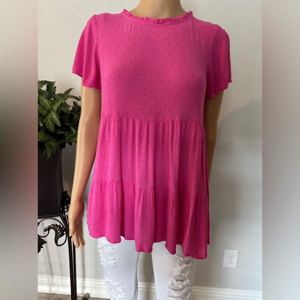 Swiss Dot Pink Top Size Small